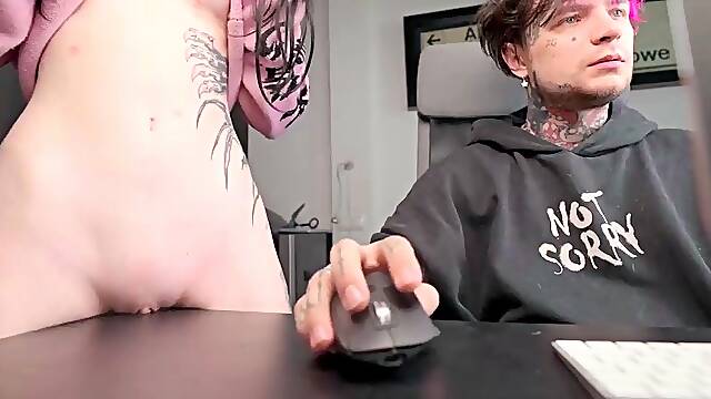 Masturbating on table, stepbro and stepsis watching,