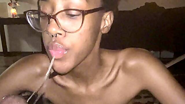 Real POV amateur sucking and blowjob with emo teen