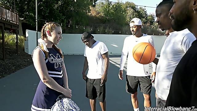 Black basketball team fucks deep throat of white cheerleader Arietta Adams