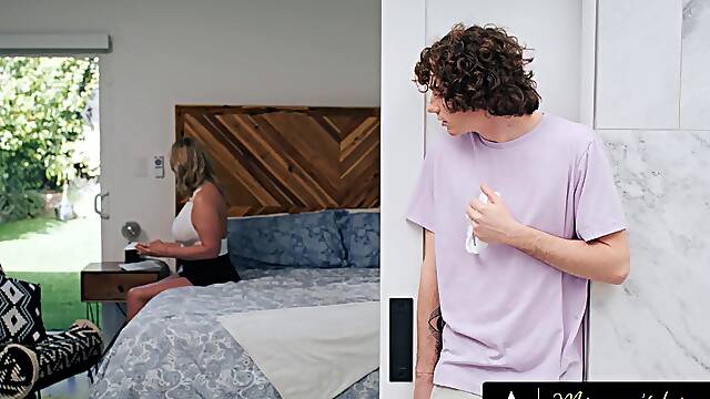 MOMMYS BOY - Masturbating MILF Rachael Cavalli Catches Voyeur In Closet, Rides His Pervert Big Dick
