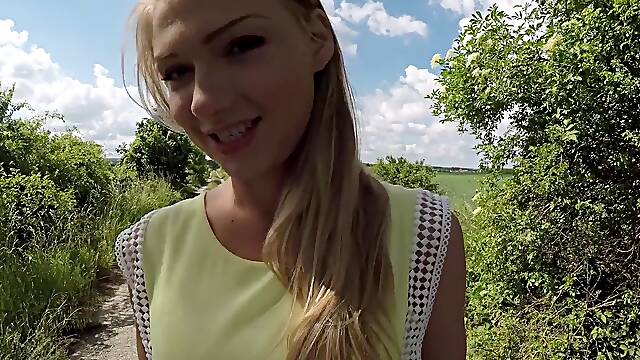 Russian Lucy Heart sucks cock & takes a ride on it for a creampie outdoors