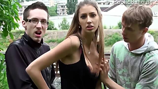 Cute Teen 18+ Public Threesome