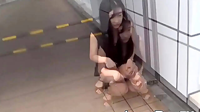 This Japanese girl rushes to find a secluded spot to release a big stream of pee