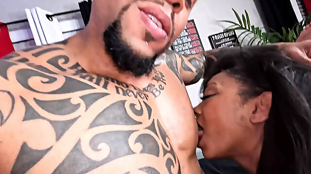 Big-titted ebony babe enjoys double dipping in chocolate