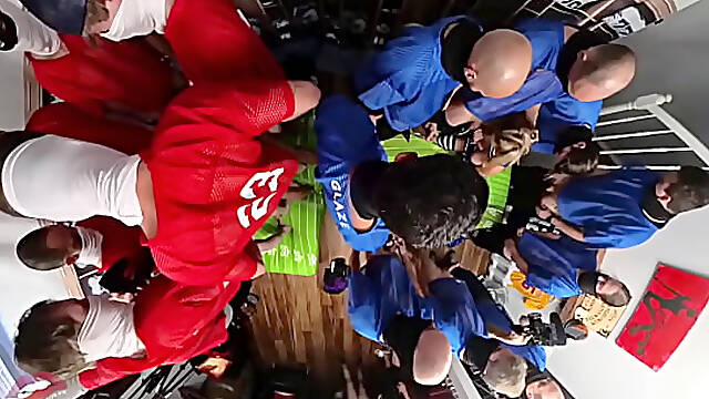 Cheerleaders gangbang football team with sloppy blowjobs and deep throat