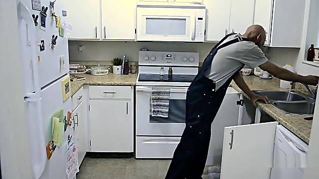 Nympho Cheating Wife Seduces the Plumber - Sex in the Kitchen