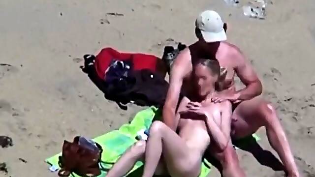 Beautiful bitch by his husband and strangers at beach