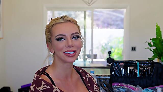 Backstage video with busty blonde pornstar Tiffany Watson in lingerie
