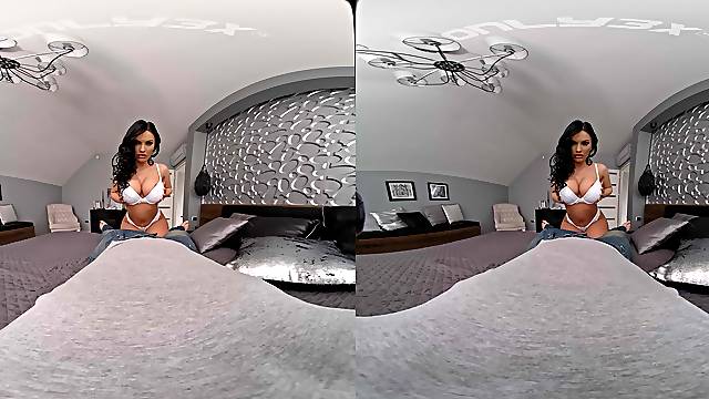 VR porn video of busty babe Hoeny Demon blowing and getting fucked