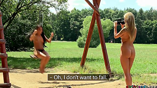 Exhibitionist Lesbians Outdoor Amateur Sex - blonde Angel Piaff naked in the public park
