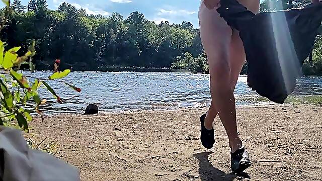 Very Shy Slender dipping at the beach