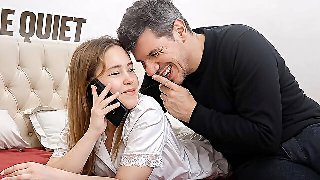 Im Talking to My Boyfriend Cuckold on the Phone During the time that His Stepfather Bangs Me Anal