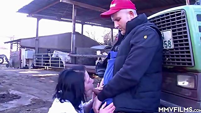 Hooker visits the farm to blow and bone the farmer