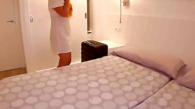 Stepmom and Stepson Shared Bed in Hotel and Have Sex. English Subtitles