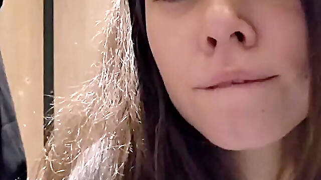 Charming girl teases you very quietly in a public toilet