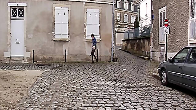Tied French slut fucked hard by a horny domina and a big strapon
