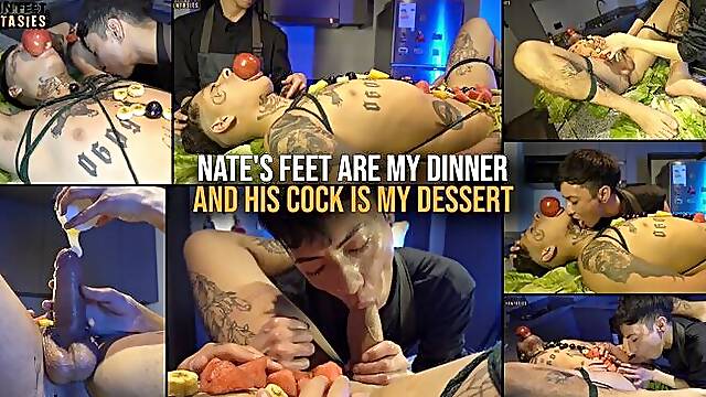 Nates feet are my dinner and his cock is my dessert