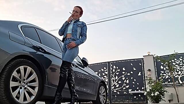 DENIM & LEATHER CAR-SIDE CHAIN SMOKING – SENSUAL DRAGS & SLOW BODY MOVES