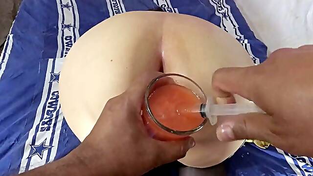 BBW submissive enjoys anal punishment with food play