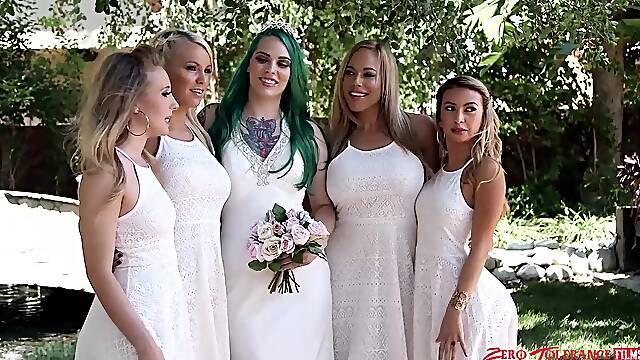 Bitches attend wedding party where they fuck like sluts in group scenes
