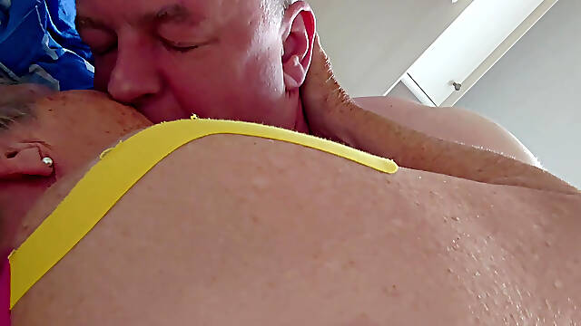 Hot Kissing with Naked Old Granny in Bed